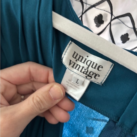 Unique Vintage Delores swing midi dress dark teal size large - Picture 8 of 8